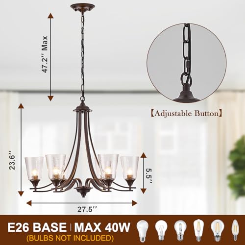Image of Oil Rubbed Bronze Chandeliers Antique Pendant Lights 6-Light for Kitchen Island 47.2 inch Max Height Adjustable Vintage Brown Ceiling Chandeliers for Dinging Room Foyer Staircase