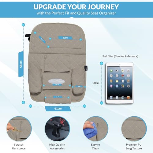 Image of Neodrift 'Seat Master' (Set of 2) | (Color - Beige) Premium 7D Car Seat Organizer, Universal Fit, Multi-Pocket Storage for Bottles, Mobile, Keys and Documents, Tissues
