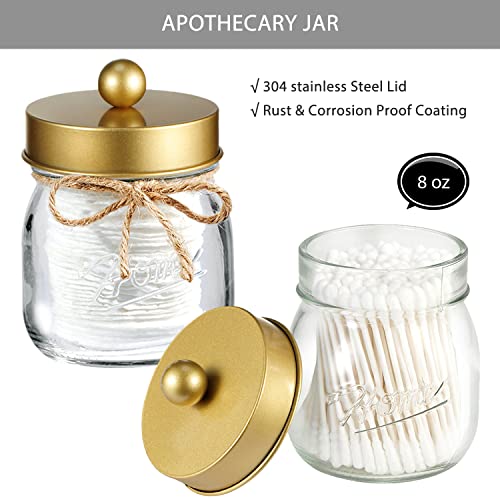 SheeChung 8PCS Mason Jar Bathroom Accessories Set Complete - Soap Dispenser, Toothbrush Holder, 2pcs Qtip Holders, Flower Vase, Soap Holder, Vanity Tray, Toilet Paper Storage, Bathroom Decor - Gold - Image 4