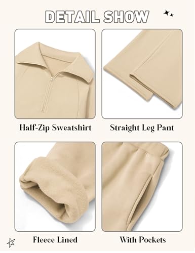 Image of BAVADER Girls Clothes 7-14Y Solid Color Half Zip Pullover Sweatshirt Fleece Lined Kids Sweatpants