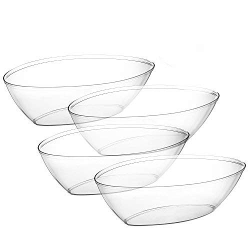 [6 Pack] Embellish Oval 64 Ounce Disposable Reusable Crystal Clear Hard Plastic Serving Size Bowls, Great For Salad, Snack, Chips, Candies, Side Dish, Use At Wedding, Event, Party, Or At Home