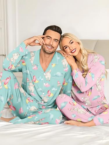 Couple Easter Day Pajamas Loungewear Sets Sleepwear Button-Down Pj Set Rabbit Eggs 2 Piece Pjs Loung Set with Pockets2