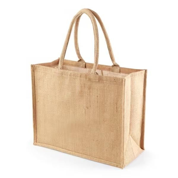 Hyper Mart Natural Large Reusable Hessian Bag with Padded Cotton Handles – Laminated Strong Bag for Shopping, Gifts & Everyday Use (NATURAL) — image 1