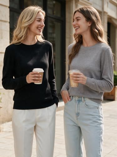 Image of GKBK Women's Wool Blend Sweaters 2026 Fall Fashion Lightweight Business Casual Outfits Long Sleeve Crew Neck Pullover Tops