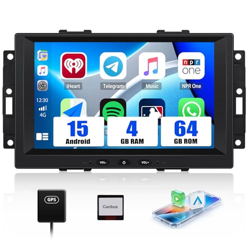 SIXWIN 4Go+64Go Autoradio Android 15 pour Chrysler, Jeep, Dodge avec CarPlay/Android Auto/Mirror Link sans Fil, HD Écran 7