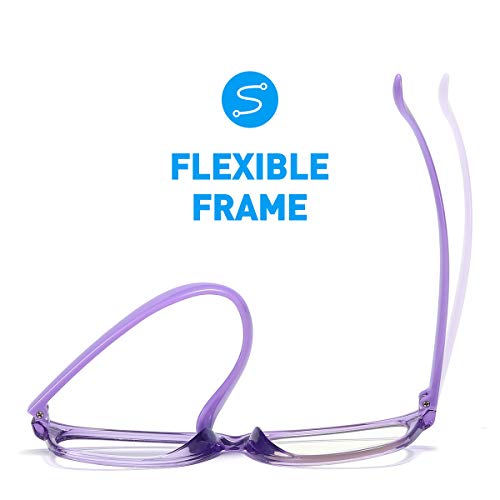 Kids Blue Light Blocking Glasses Girls Boys 2 Pack, Computer Glasses for Kids Girls Boys Age 3-10,Anti Blue Light & Headache (Transparent Purple + Transparent Pink)