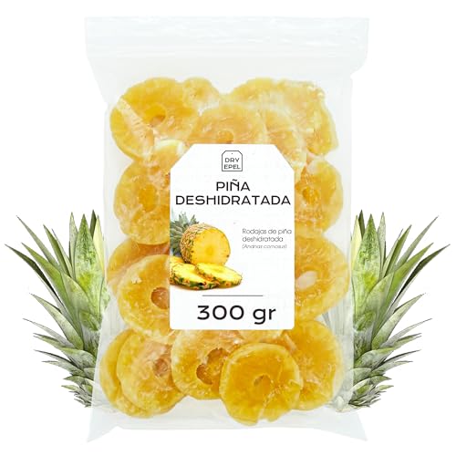 Pina Deshidratada con Azucar 300 gr - Pina Seca Cortada en Rodajas - Fruta Deshidratada - Ideal para Reposteria y Snacks - Sin Gluten (300 gr, Piña Rodajas)