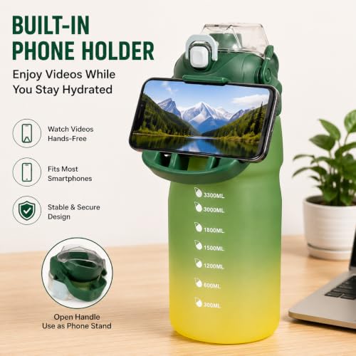 Image of 3 Liter Motivational Sports Gym Bottle Daily water intake with Time Markings BPA-Free. Leak proof For adults For Gym, Travel And office - (Light Green)