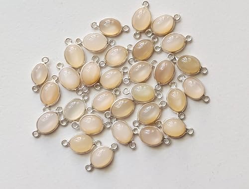 Conectores ovalados lisos de piedra lunar natural con doble bucle y plata 6