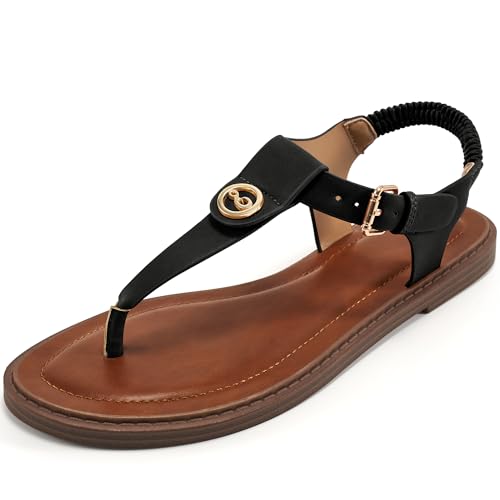 Image of Alicegana Womens Sandals Dressy Summer: Comfortable T-Strap Flat Thong Sandals Casual Flip Flops Shoes with Adjustable Ankle Buckle for Walking 2026