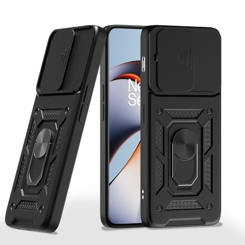 Image of Pikkme D10 Tough Armor Bumper Case | 360 Protection Case | Sliding Camera Shield Cover & Ring Holder Stand Back Cover for OnePlus 11R 5G (Black)