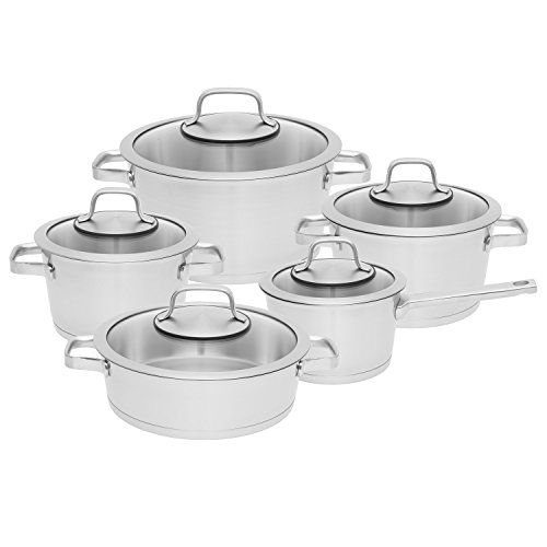 Berghoff Manhattan 18/10 Stainless Steel 10pc Cookware Set with Cover Glass Lids