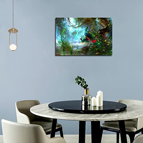 First Wall Art - Two Peacocks Walk In Forest Wall Art Painting Pictures Print On Canvas Animal The Picture For Home Modern Decoration #TOP5