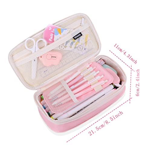 Image of iSuperb Big Capacity Pencil Case Large Pencil Pouch Portable Pen Bag with 2 Compartments Pink Pen Organizer for School Teen Girls Women