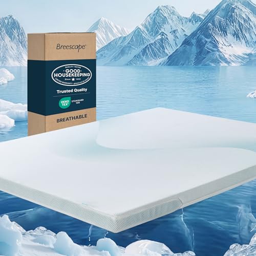 Breescape Cooling Mattress Topper Queen Size - 3 Inch Soft Breathable Foam Mattress Cooling Mesh Cover High Density Support Non-Slip Elastic Straps 3-Side Zipper Removable & Washable 60*80 Inches