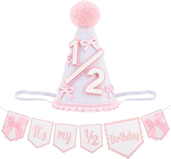 figurine 2Pcs 6 Months Birthday Decoration, Half Birthday Decoration for Little Girl, Birthday Cap and 1/2 Hat Set for Photo Shoots, Family Gatherings, Cake Smash and Celebrations-image-33