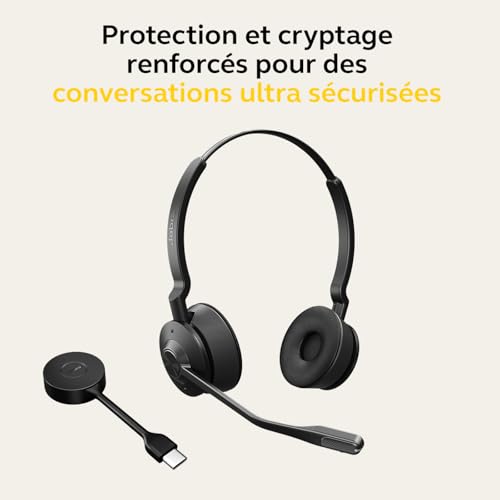 Jabra Engage 55 - Micro-casque stéréo sans fil avec adaptateur DECT, Microphone à réduction de bruit, Portée étendue et base de chargement - Certifié Google Meet/Zoom - Compatible UC - Noir