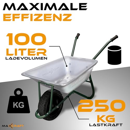 MAXCRAFT Schubkarre 200 kg 100 L Bauschubkarre Gartenschubkarre Transportkarre Schiebkarre mit Luftbereifung – Grün - 2