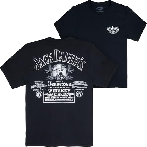 Jack Daniels Vintage Label Front & Back Print T-Shirt (US Alpha 3X-Large Regular Regular) Black