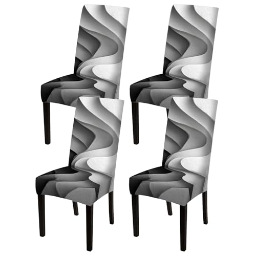 Image of Nuxovilar Black White Wavy Texture Stretch 23.6x70in 4PCS Chair Covers