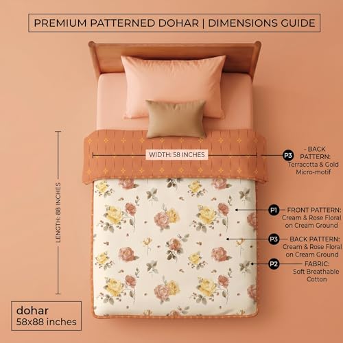 Image of HOMEKART Luxury Cotton Dohar Blanket for Single Bed | Ultra Soft Reversible AC Quilt | Floral Printed Lightweight Summer Blanket | 58x88Inches (Rose Aura)