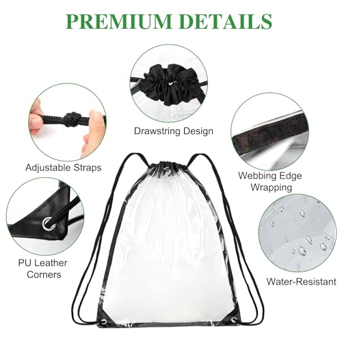 Image of 2-Pack Clear Drawstring Backpacks, clear bag for stadium events, Concert See-through bag Baseball Festival Beach Makeup