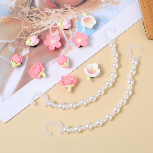 Molain Cute Flower Shoe Charms, 10Pcs Shoe Charms Accessories with 2 Resin Pearl Chain Shoe Decoration for Girls Teen Favor Gifts