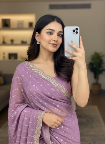 Image of RADHA Women's Embroidery Work Saree with Designer Border for Festive and Traditional Ethnic Drape Saree with Detailed Thread Style Pattern and Elegant Occasion Look