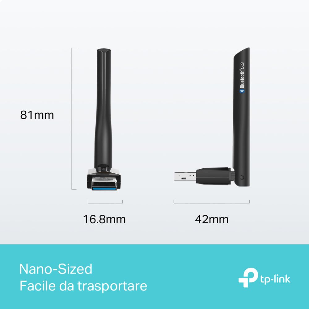 TP-Link UB500 Plus Adattatore Bluetooth USB, Bluetooth 5.3, Multi-Directional Antenna, Compatibile Con Windows 11/10/8.1/7