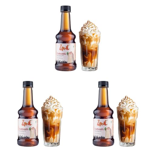 Image of Zone Caramel Syrup 300ml | Premium Caramel Flavour for Coffee, Lattes, Milkshakes, Mochas, Mocktails & Cocktails | Non Alcoholic Mix, Cafe Style Taste for HoReCa & Home Use | 12+ Flavours (Pack of 3)