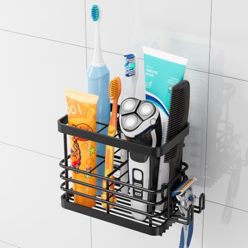 Image of TAILI Powerful Suction Cup Toothbrush Holders with Segmented Design 5 Slots | Wall Mounted, Drainage Shower Tooth Brush and Toothpaste Holder, No Drilling Removable Bathroom Organizer with Razor Hook