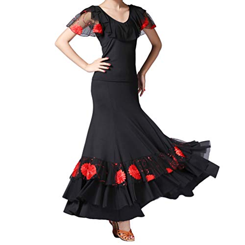 Tookang Tops de Baile Flamenco Practica la Danza Moderna Tops de Manga Corta Acampanada Traje de Rendimiento Cover
