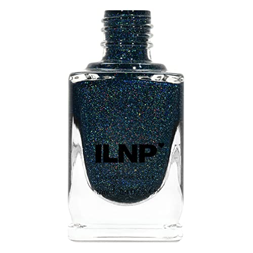 Image of ILNP After Midnight - Prussian Blue Holographic Nail Polish with Gold Accents, Chip Resistant Manicure, Non-Toxic Nail Lacquer, Vegan, Cruelty Free, 12ml