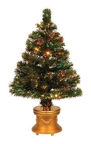 Celebrations 36-Inch LED Fiber Optic Prelit Artificial Christmas Tree in Gold Base