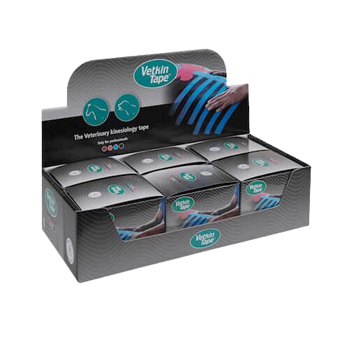 VetkinTape Displaybox | Equine & Canine Kinesiology Tape | Kinesiology Tape for Veterinary Purposes | 6Uncut Rolls 3.9" X 16' | Available Colors: Black, Blue, Red, Orange (Black)