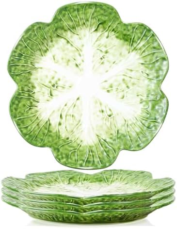 KXZ Set of 4 Green Ceramic Salad Plate, 10.5 Inch Cabbage Plates,...