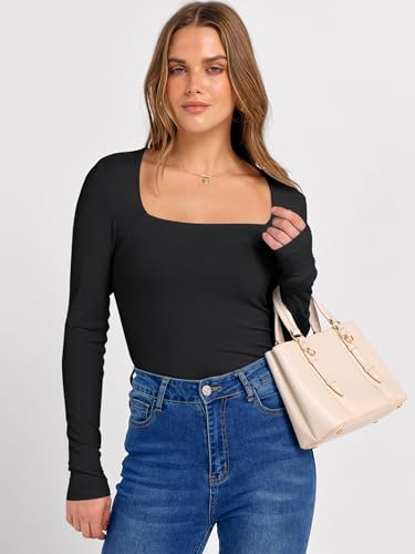 ANRABESS Womens Long Sleeve Square Neck Tops Ribbed Knit Slim Fit Shirts Basic Tee 2025 Fall Dressy Casual T-Shirts Clothes3