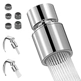 Hibbent Kitchen Sink Faucet Aerator, 360-degree Swivel Adjustable Sink Faucet Head Replacement, 2 Spray Modes Function Soft Stream/Strong Sprayer 22mm Female Thread - Chrome