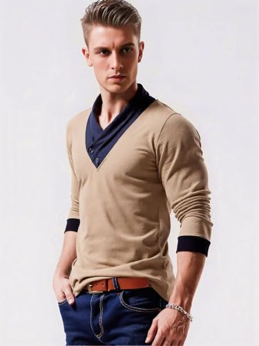 YTD Mens Cotton Casual V-Neck Button Slim Muscle Tops Tee Short Sleeve T-Shirts4