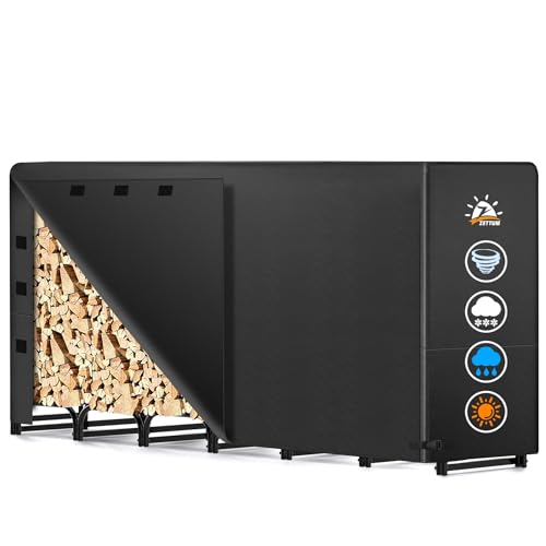 Zettum Étagère à Bois de Cheminée en Métal Pour Extérieur 243 x 35 x 121 CM, PU 600D Avec Couvercle, Revêtement, Abri Imperméable Pour Chauffage