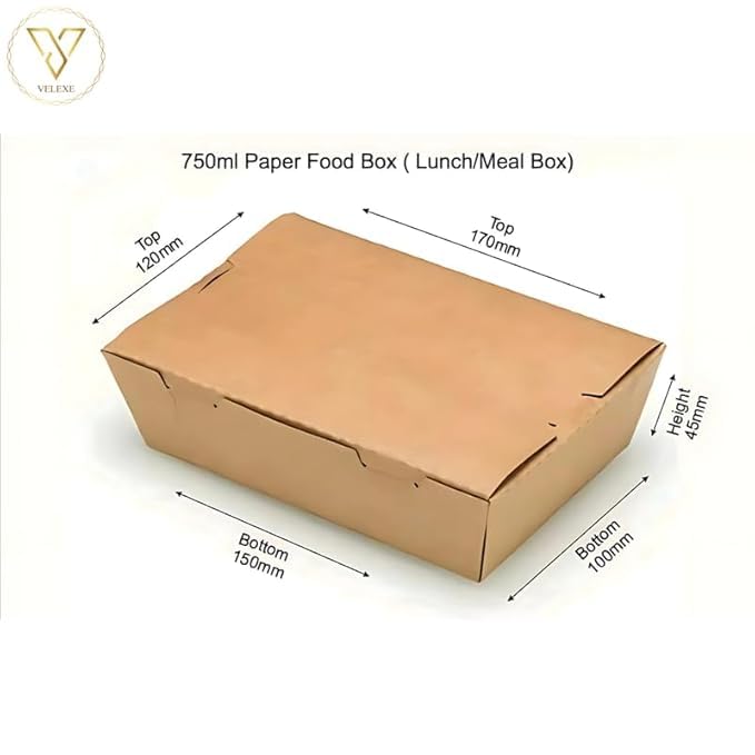 Image of Brown Kraft Paper Food Box | 17x15x4.5 CM | 750ml | Pack of 25 | Takeaway Containers | Biodegradable & Disposable Food Containers for Meal, Party Catering, Takeout, and Delivery