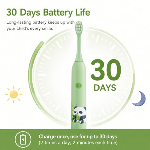 Image of Sonic Electric Toothbrush for Kids with 6 Modes, 4 Brush Heads & Rechargeable Battery, Ultra Soft Nylon Bristles, IPX7 Waterproof, Electric Power Tooth brush (Green)