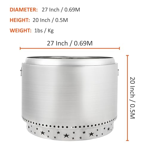 GarveeHome 27 Inch Smokeless Fire Pit, Stainless Steel Wood Burning Fire Pits with Removable Stand and Ash Pan, Portable Bonfire Pit with Handle, Outdoor Fire Pit for Camping, Picnic and Family Gather