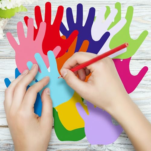 Image of Kisston 360 Pcs Hand Cutouts Paper 3.9 Inch Assorted Color Die Cuts for DIY Craft Projects School Classroom Bulletin Board Decor