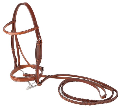Huntley Equestrian Sedgwick Fancy Stitched English Leather Square Raised Hunter Horse Bridle With Reinss - Conker, Cob #TOP5