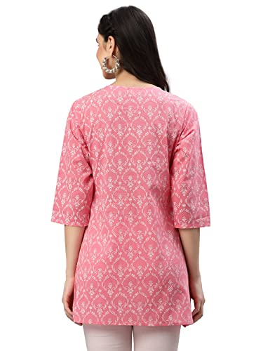 Image of Yash Gallery Women's Cotton Regular Fit Short Floral Printed Kurta