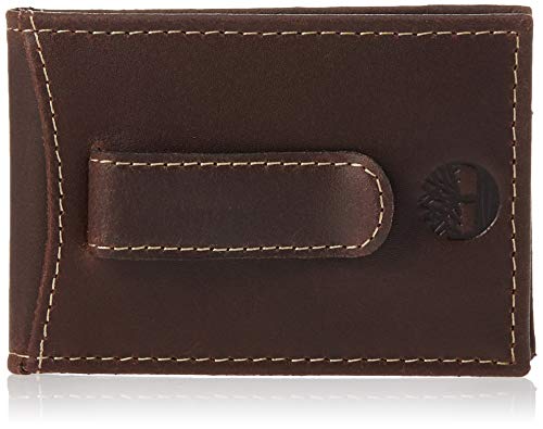 Carteira masculina Timberland minimalista com bolso frontal fina e clipe para dinheiro, Dark Brown,