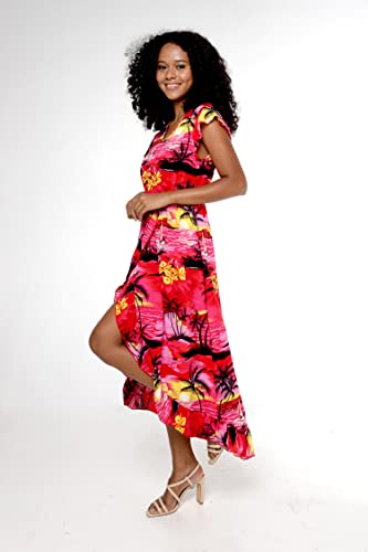 Image of Hawaii Hangover Family Matching Hawaiian Clothes, Sunset Red | Family matching Hawaiian outfits, Sunset Red, lightweight rayon, machine washable, tropical floral print, luaus, cruises