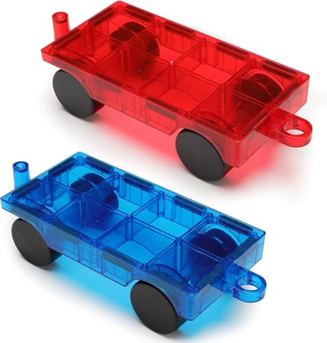 Image of ANVIE & ABEER Set of 20 Pcs Big (75mm) Magnetic Tiles with 2 Car Chassis of Random Colour | Magnetic Building Blocks | STEM Educational Construction Toy for Kids Boys & Girls