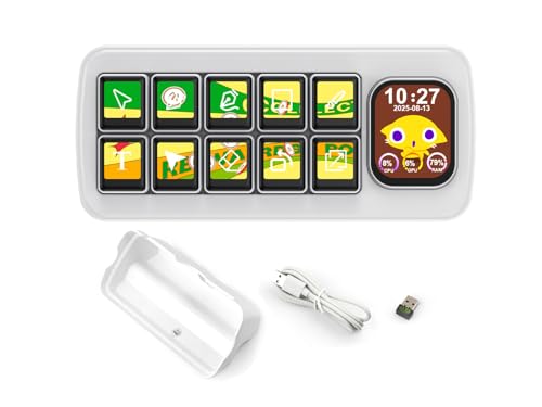 Waveshare - MK10 Multi-Functional AI Smart Control Panel, 10×0.85inch Mechanical LCD Macro Keys, 1×2.01inch Secondary Screen, Linux+QMK Dual-System, Support Voice Recognition & AI Speech Interaction